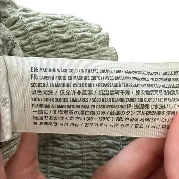 Abercrombie & Fitch Smocked Blouse Shirt With Tie Front Size Small Green - Picture 4 of 8